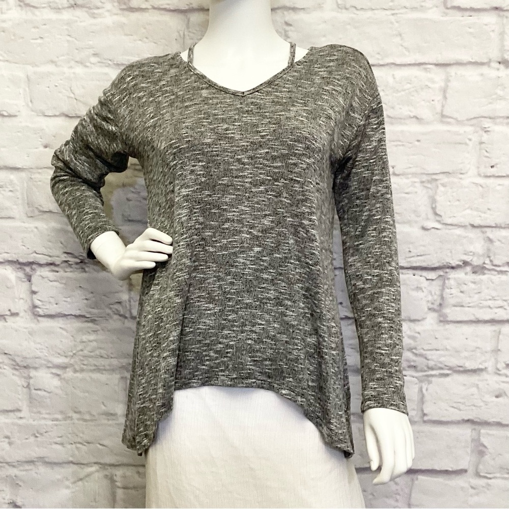Juicy Couture Med Women's Top Heathered Gray Flowy Asymmetrical Long V Neck